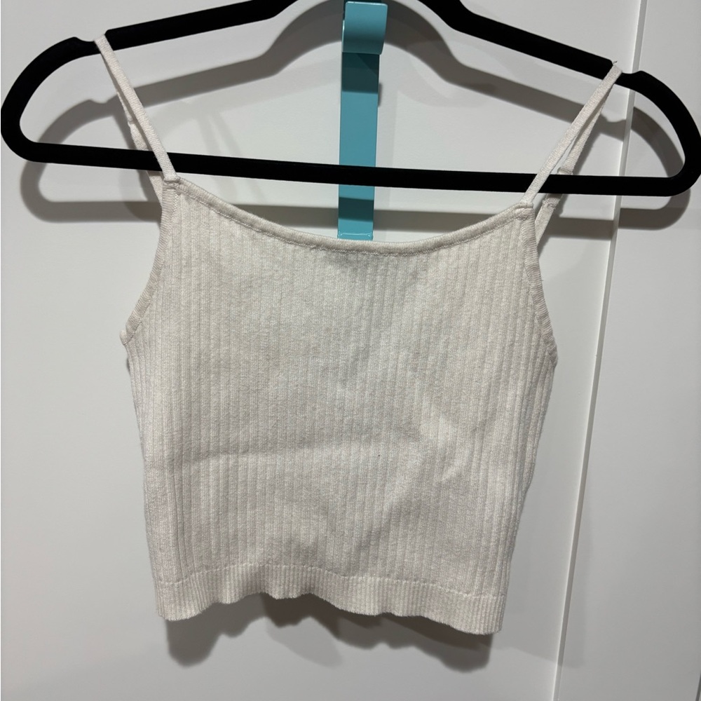 Brandy Melville White Ribbed Crop Tank Top One Size Stretch Cami Basic